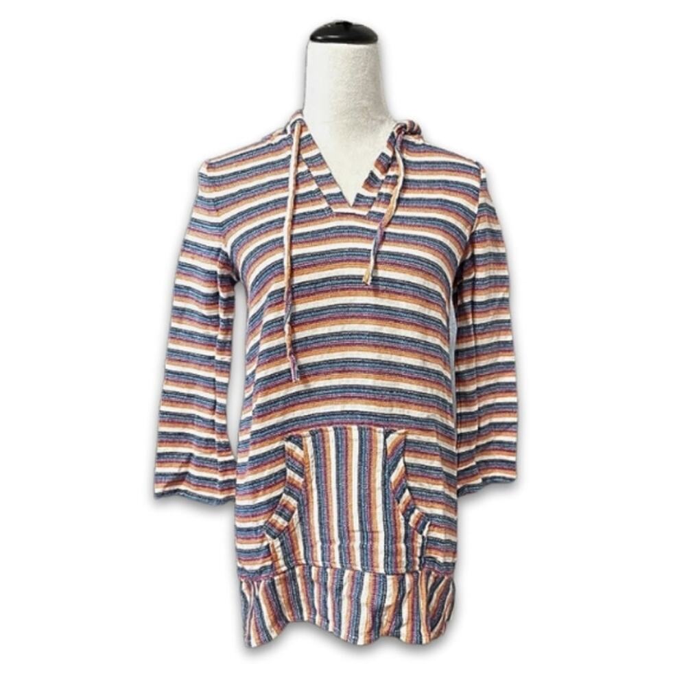 Hobie Tunic Top Stripe Long Sleeve Cotton Blend Hooded Orange/Blue Girls US 12